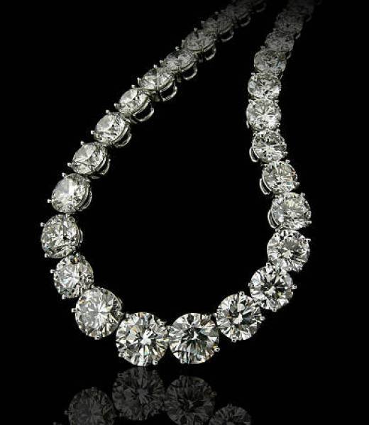 A detail of a round diamonds collier